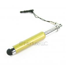 Gold Yellow Retractable Stylus Pen w/ Headphone Dust Cap for iPhone, iPod, iPad Touch, Android Tablets