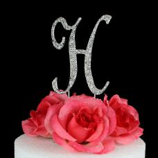 Letter H Cake Topper Monogram - 5 Inch Silver Rhinestone