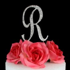 Letter R Cake Topper Monogram - 5 Inch Silver Rhinestone