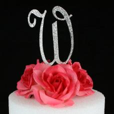 Large Rhinestone Crystal Monogram "C" Wedding Cake Topper 5" inch High Silver 