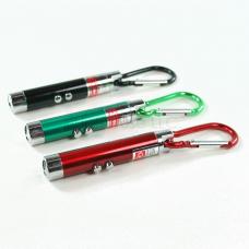 Lot of 3 Black, Green & Red 3-Mode LED Flashlights Laser Pointer UV Keychains
