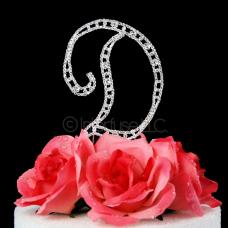 Monogram Cake Topper Letter D - Elegant Crystal Rhinestone