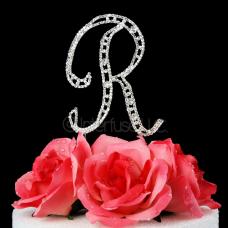 Monogram Cake Topper Letter R - Elegant Crystal Rhinestone