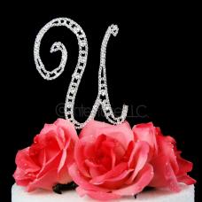 Monogram Cake Topper Letter U - Elegant Crystal Rhinestone