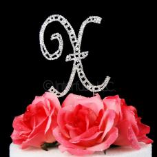 Monogram Cake Topper Letter X - Elegant Crystal Rhinestone