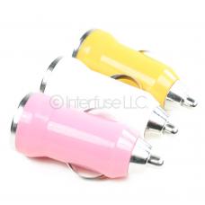 Set of 3 Pink, White & Yellow Small Miniature Universal USB Car Chargers