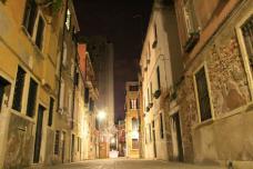Venice, Italy Alley Buildings at Night and Street Lights - Photo Poster Print