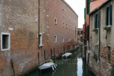 Venice, Italy Narrow Canal Between Buildings and Boats - Photo Poster Print
