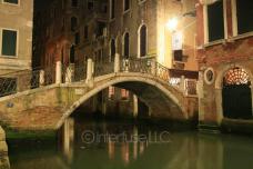 Venice, Italy Night Bridge over Canal and Street Light - Photo Poster Print