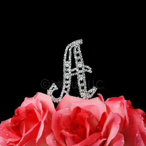 Letter A Monogram Cake Topper - Small 3-Inch Crystal Rhinestone