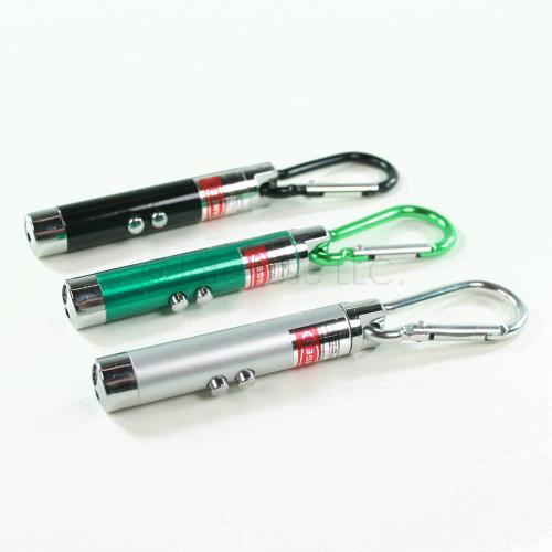 Lot of 3 Black, Green & Silver 3-Mode LED Flashlights Laser Pointer UV Keychains
