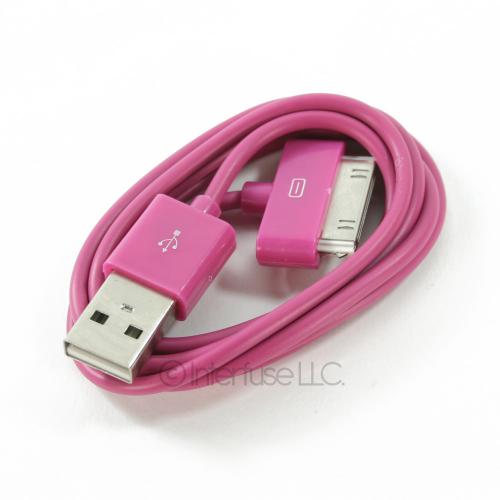 Lot of 3 Fuchsia USB 2.0 Data Sync Charger Cables for iPod Touch iPhone 2G 3G 3GS 4 4S iPad