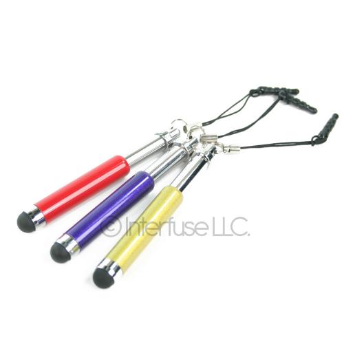 Lot of Red Gold & Purple Retractable Stylus Pens w/ Headphone Dust Caps for iPhone, iPod Touch, Android Smartphones and Tablets