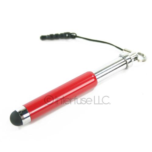 Red Retractable Stylus Pen w/ Headphone Dust Cap for iPhone, iPod, iPad Touch, Android Tablets