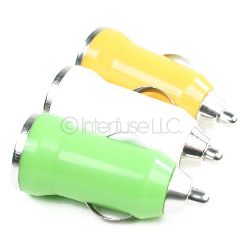 Set of 3 Green, White & Yellow Small Miniature Universal USB Car Chargers