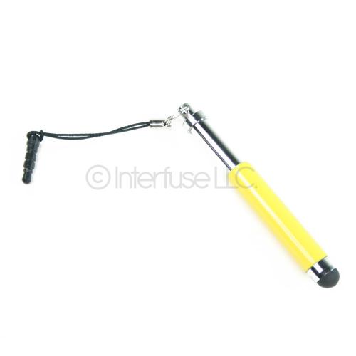 Yellow Retractable Stylus Pen w/ Headphone Dust Cap for iPhone, iPod, iPad Touch, Android Tablets