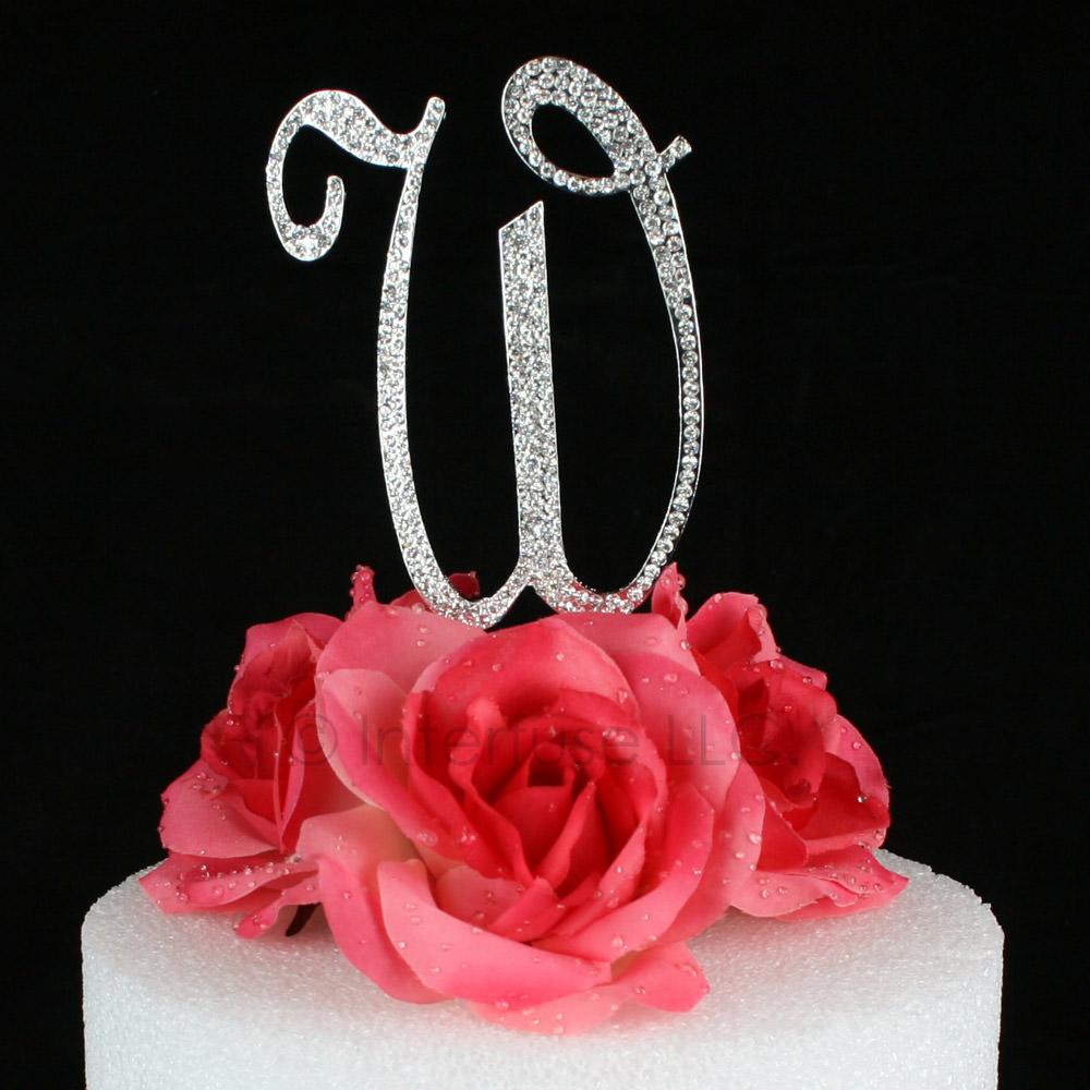 Crystal Rhinestone Covered Silver Monogram  Wedding Cake Topper Letter Initial 
