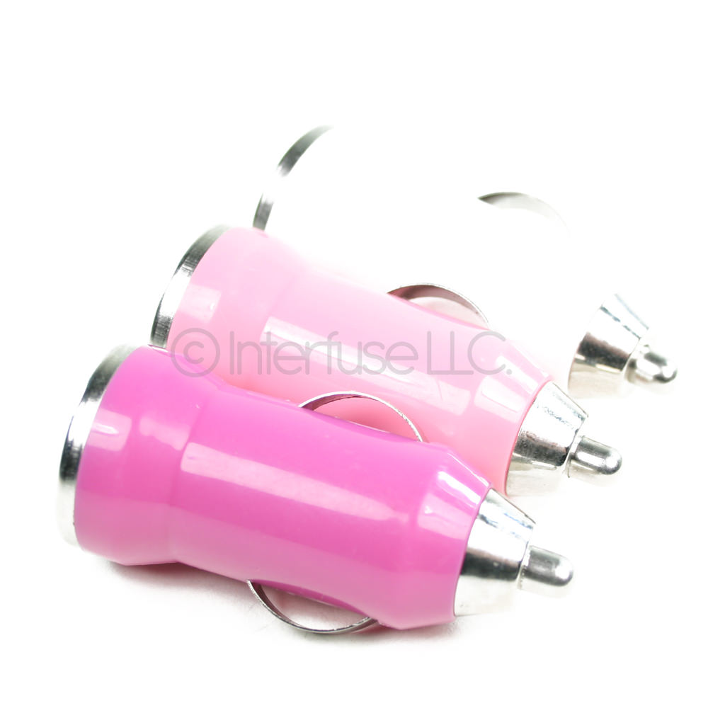 Set of 3 Hot Pink Pink and White Mini Universal USB Car Charger Power Adapters